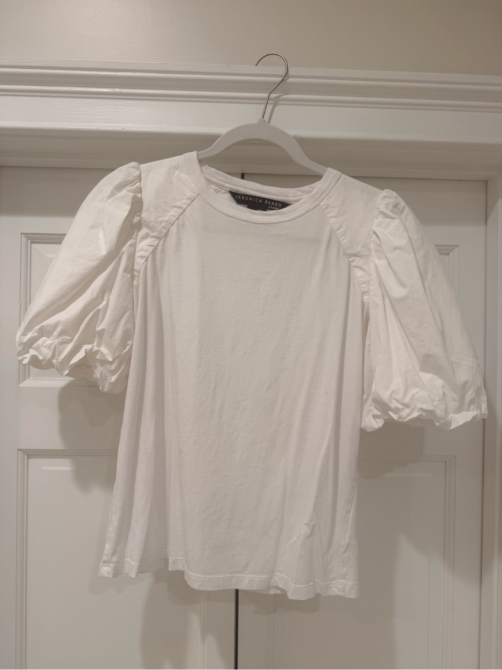 Veronica Beard Ivory Puff-Sleeve Crewneck Tee
